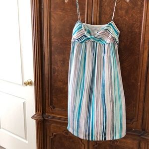 •Loft• Satin Watercolor Stripe Babydoll Dress